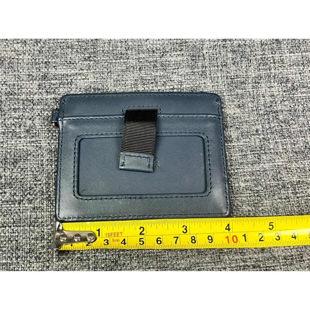 Andar Navy Blue Leather Minimalist Card Holder Wallet with ID Window Pull Tab